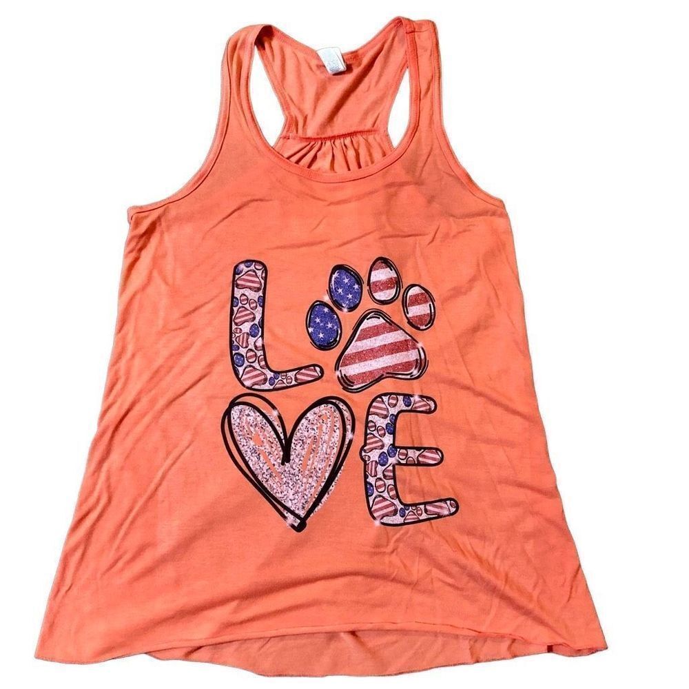 Bella Canvas Dog Love Orange Halter Paw Sparkle Tank Top XL